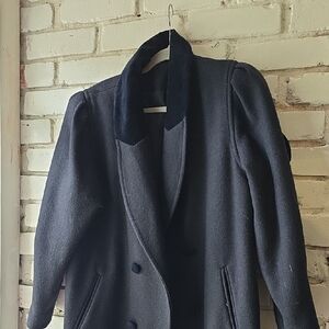 women's Vintage two tone navy blue Wool long blazer Coat